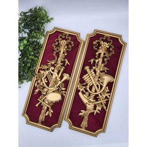 Vintage 1964 Homco Musical Instruments Wall Hangings with Velvet Background - Vt